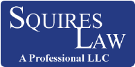 Squires Law logo: White text on blue background. "Squires Law" above "A Professional LLC."