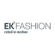 Het logo voor ek fashion retail in motion staat op een witte achtergrond.