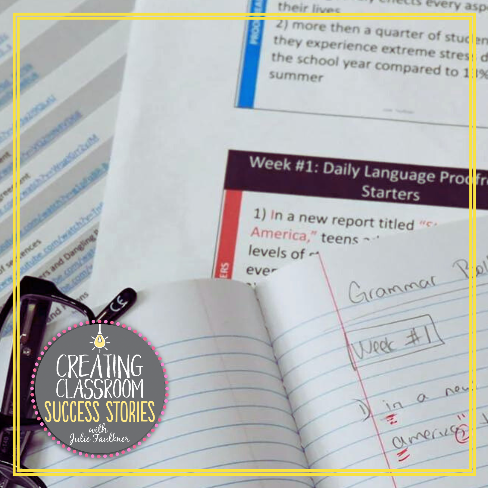 A notebook with a sticker that says creating classroom success stories