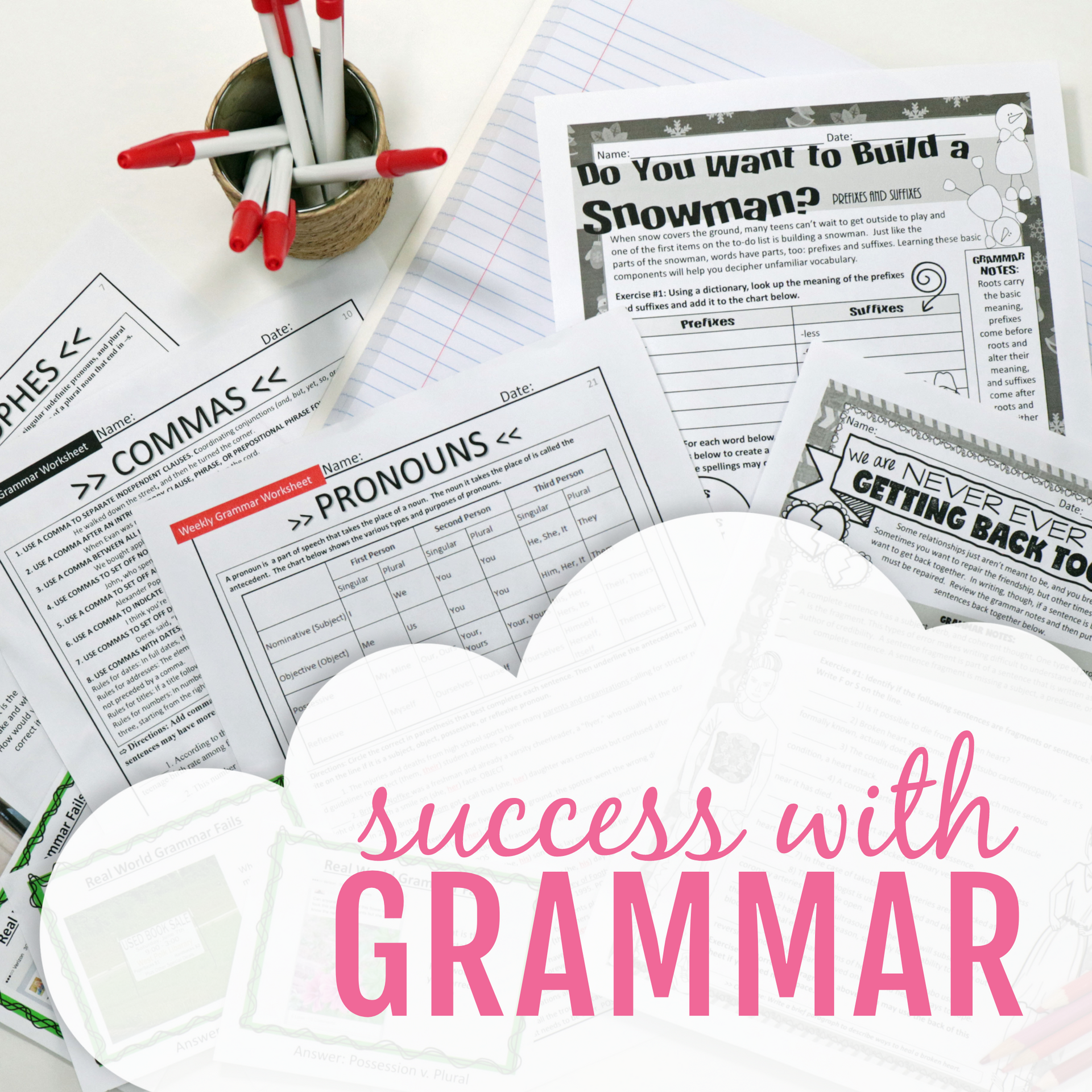 A poster that says success with grammar on it