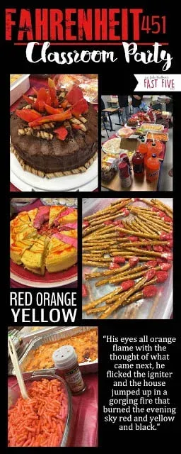A collage of pictures of food for a fahrenheit 451 classroom party.