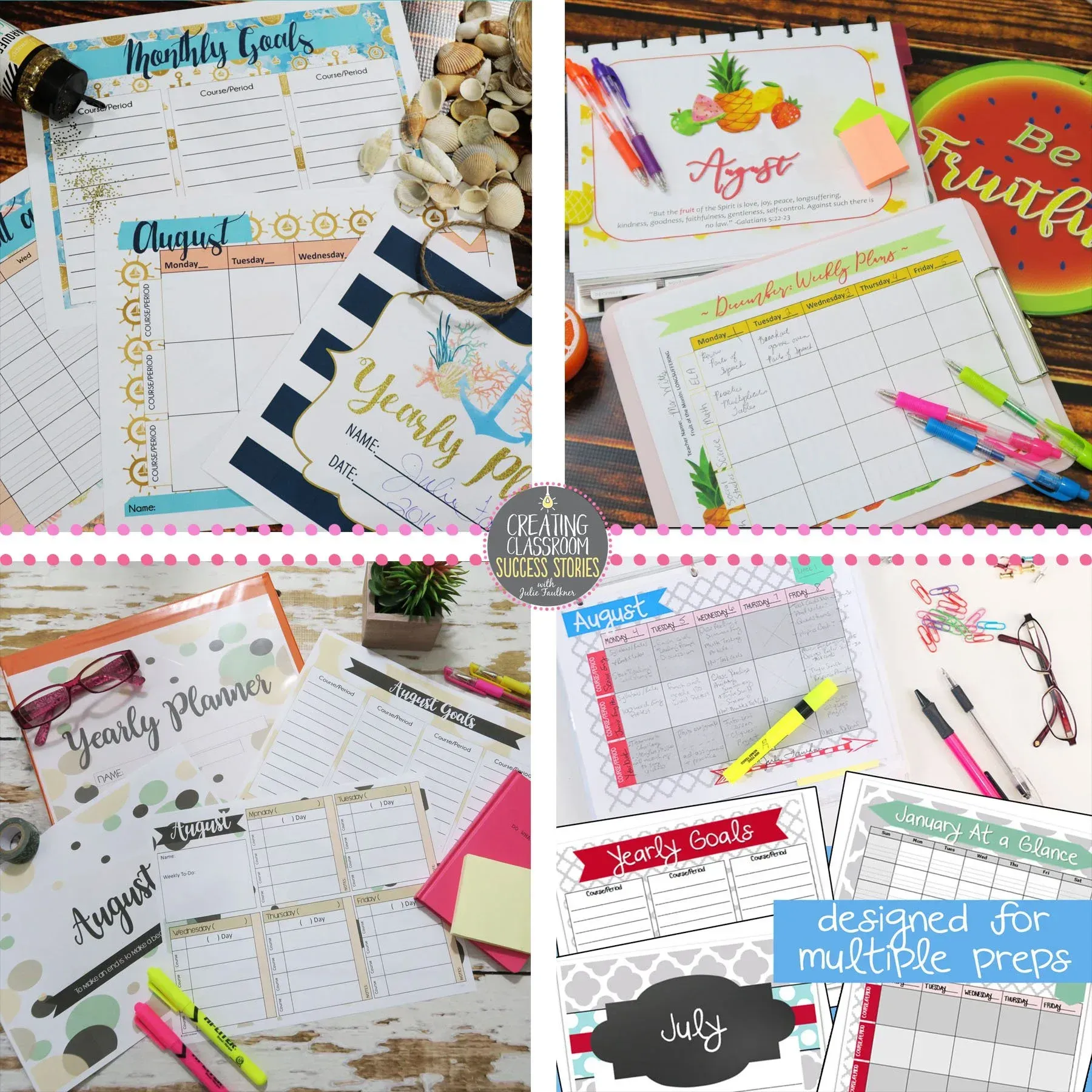 A collage of four pictures of different types of planners