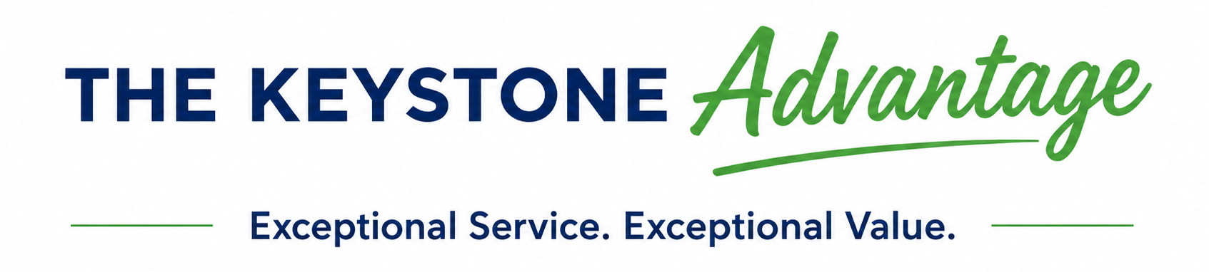 The Keystone Advantage logo with green script and the tagline “Exceptional Service. Exceptional Value.” | Keystone Quality Motors