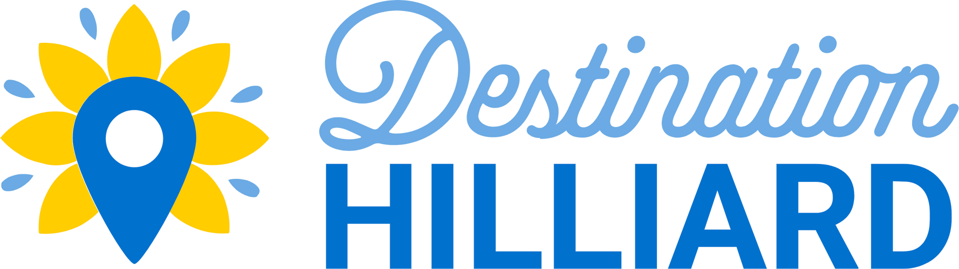 Destination Hilliard logo with a blue map pin and yellow star above the wordmark