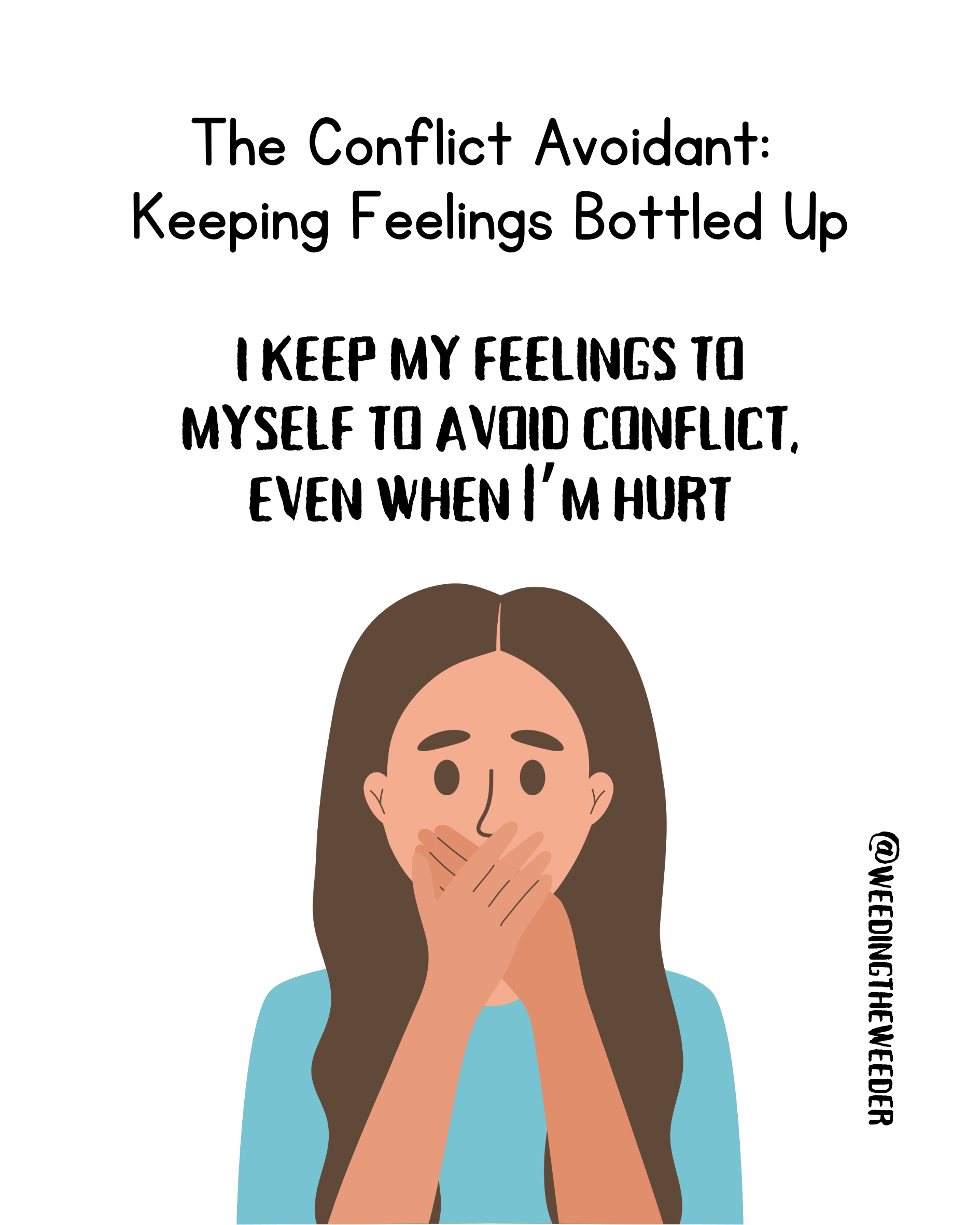 A cartoon of a woman covering her mouth with her hands.
