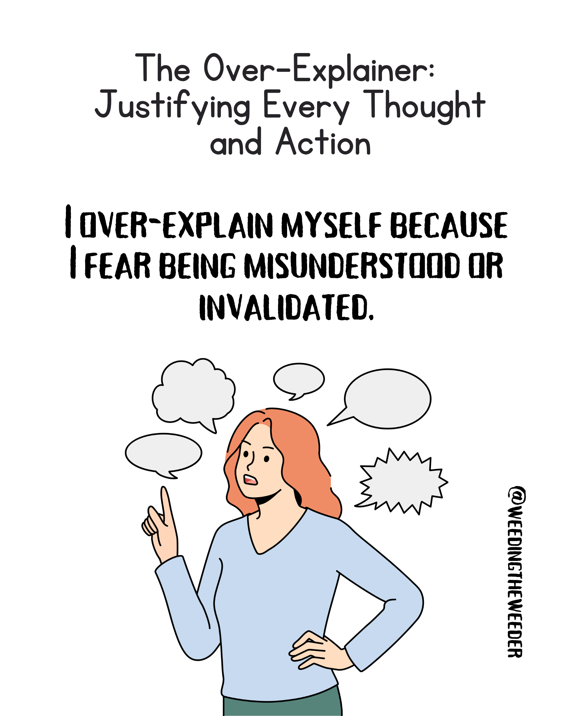 A cartoon of a woman with speech bubbles that says 