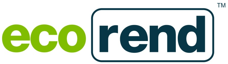 The logo for eco rend is green and blue
