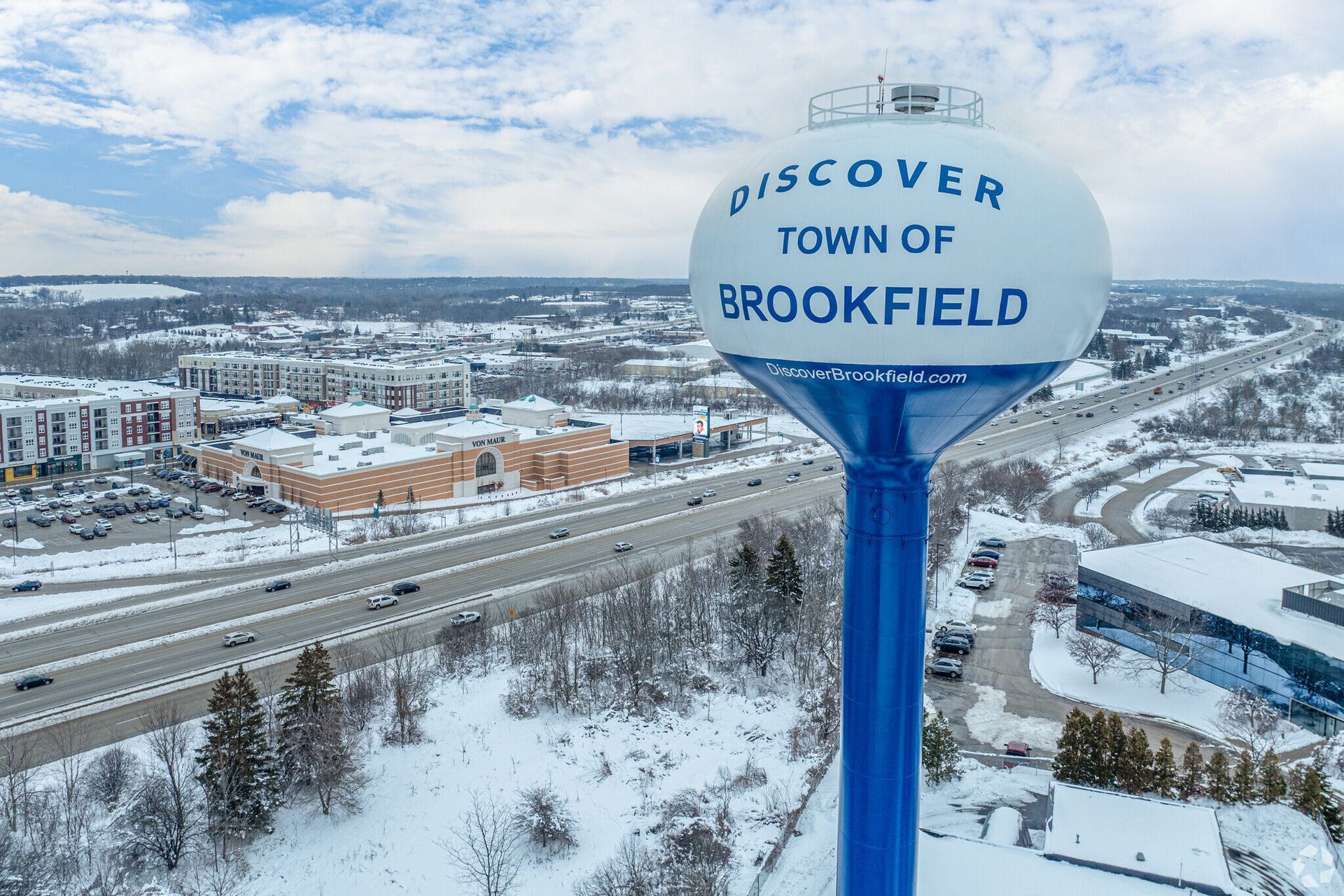 Water tower in Brookfield, Wisconsin, with the words 