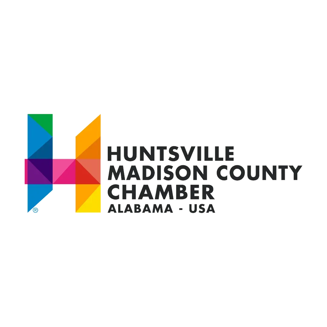 Huntsville Madison County Chamber logo with multicolor geometric H and black text, Alabama, USA