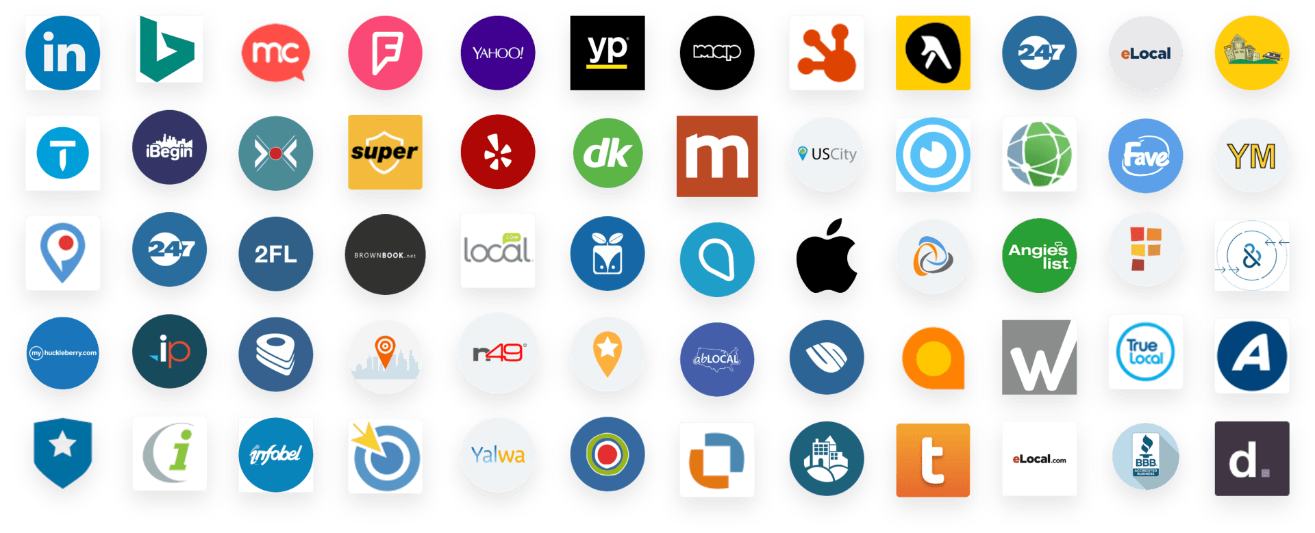A bunch of social media icons on a white background