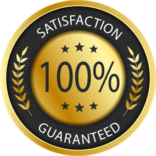 A gold and black satisfaction guaranteed badge
