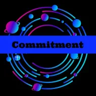 The word commitment is on a blue background