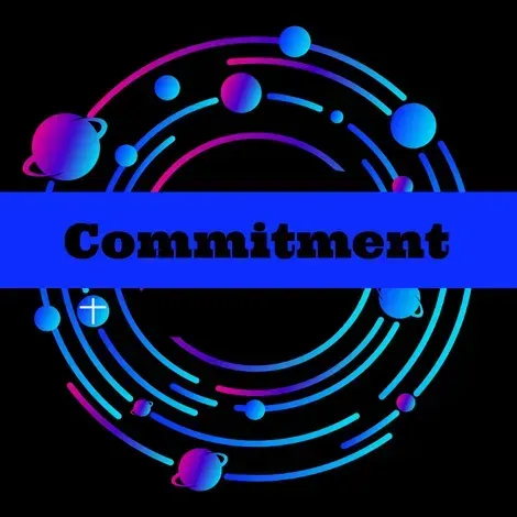 The word commitment is on a blue background