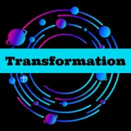 The word transformation is on a blue and black background