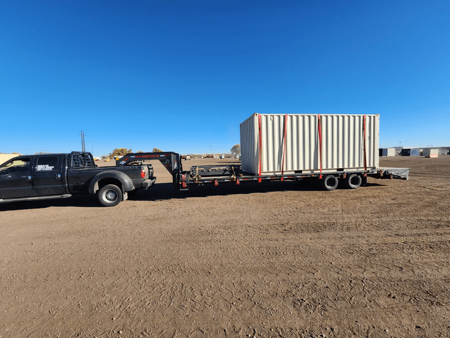 storage container on a flatbed trailer 