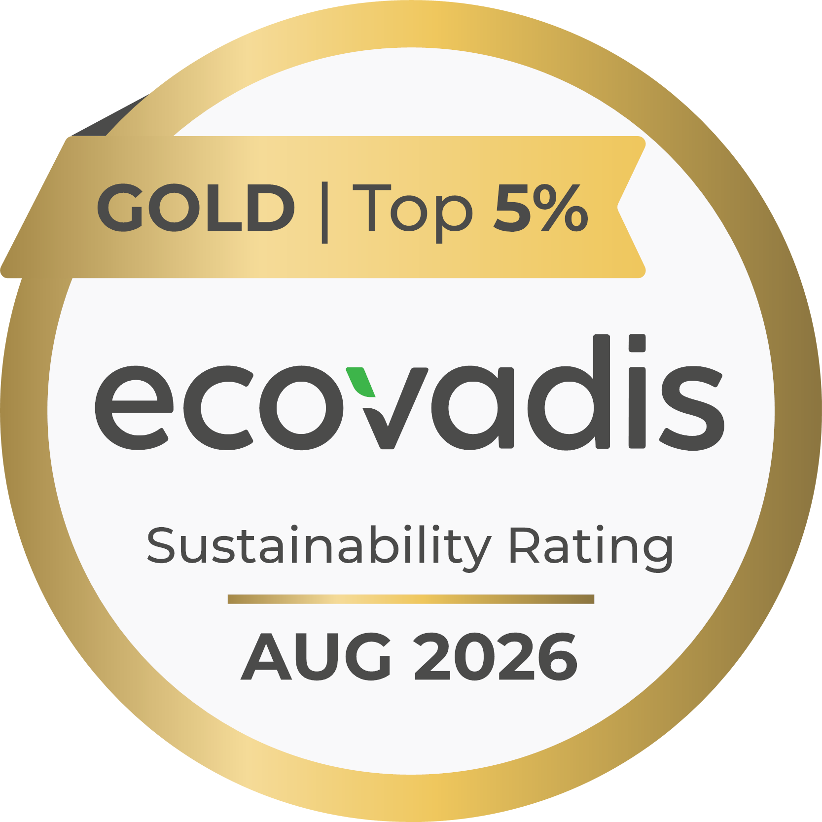 Riconoscimento EcoVadis per la sostenibilità, oro (Top 5%), agosto 2025
