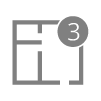 A gray icon of a window with the number three in a circle.