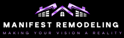 Logo for Manifest Remodeling with a house icon in purple and white text on a black background. "Making your vision a reality."