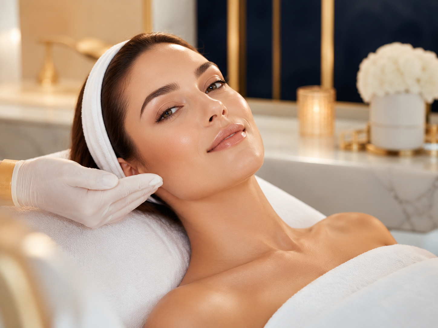 Woman’s profile illustration with a facial massage tool applied to the cheek