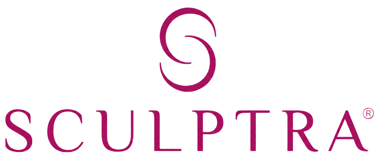 SCULPTRA logo in magenta with stylized “S” icon