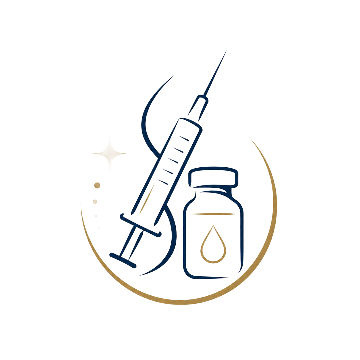 Syringe and vial icon in blue and gold, suggesting a vaccine or injection.