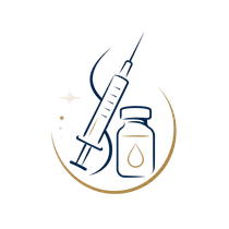 Syringe and vial icon in blue and gold, suggesting a vaccine or injection.