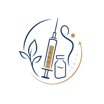 Syringe and vial with leaf motif and gold accents, suggesting a natural or botanical healthcare product