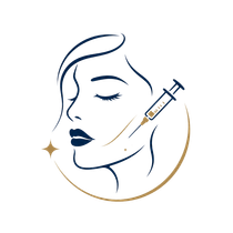 Stylized face outline with a syringe, suggesting cosmetic injection or skincare treatment logo