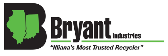 Bryant Industries Logo for Bryant Industries with a green map of Illinois and Indiana inside a black 'B' and their slogan underneath.