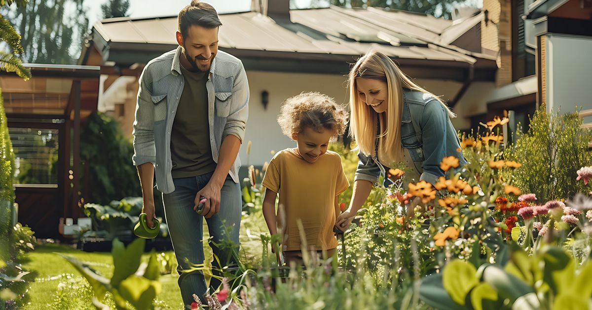 A family enjoying their newly designed garden with Build Buddy World