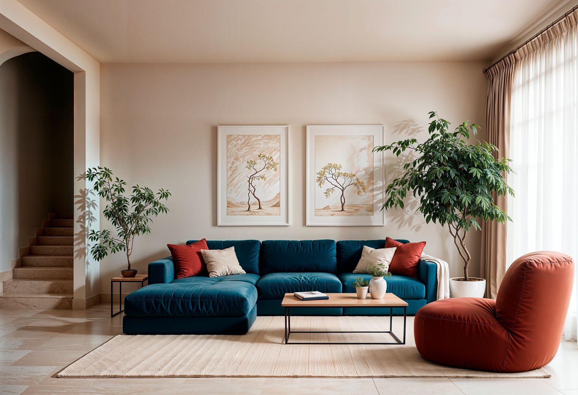 Cape 19 - A living room with a couch, chairs, and a coffee table.