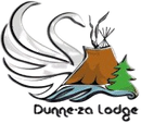 A logo for a lodge with a swan , tent , and tree.