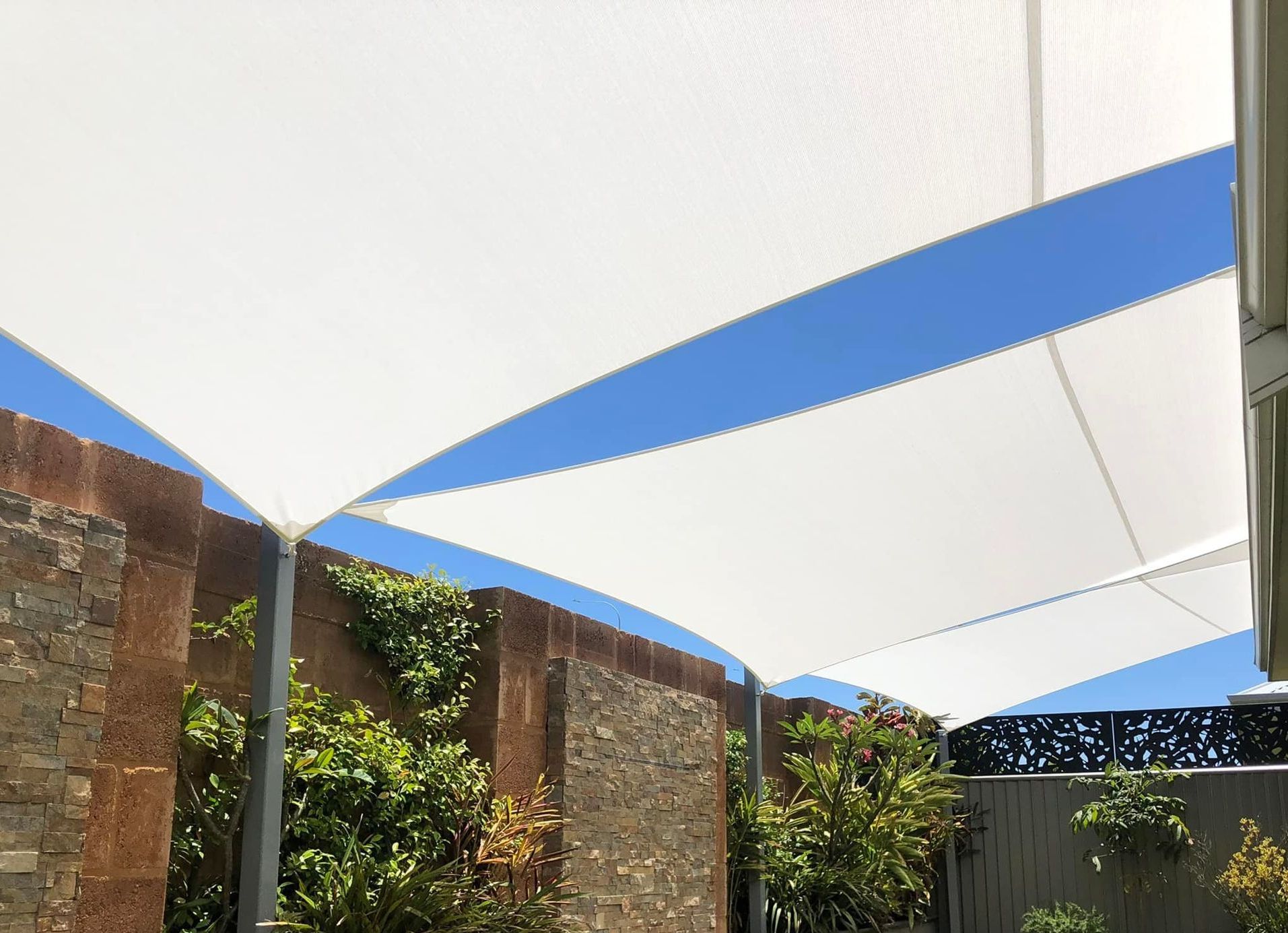 Courtyard White Shade Sail with Blue Sky