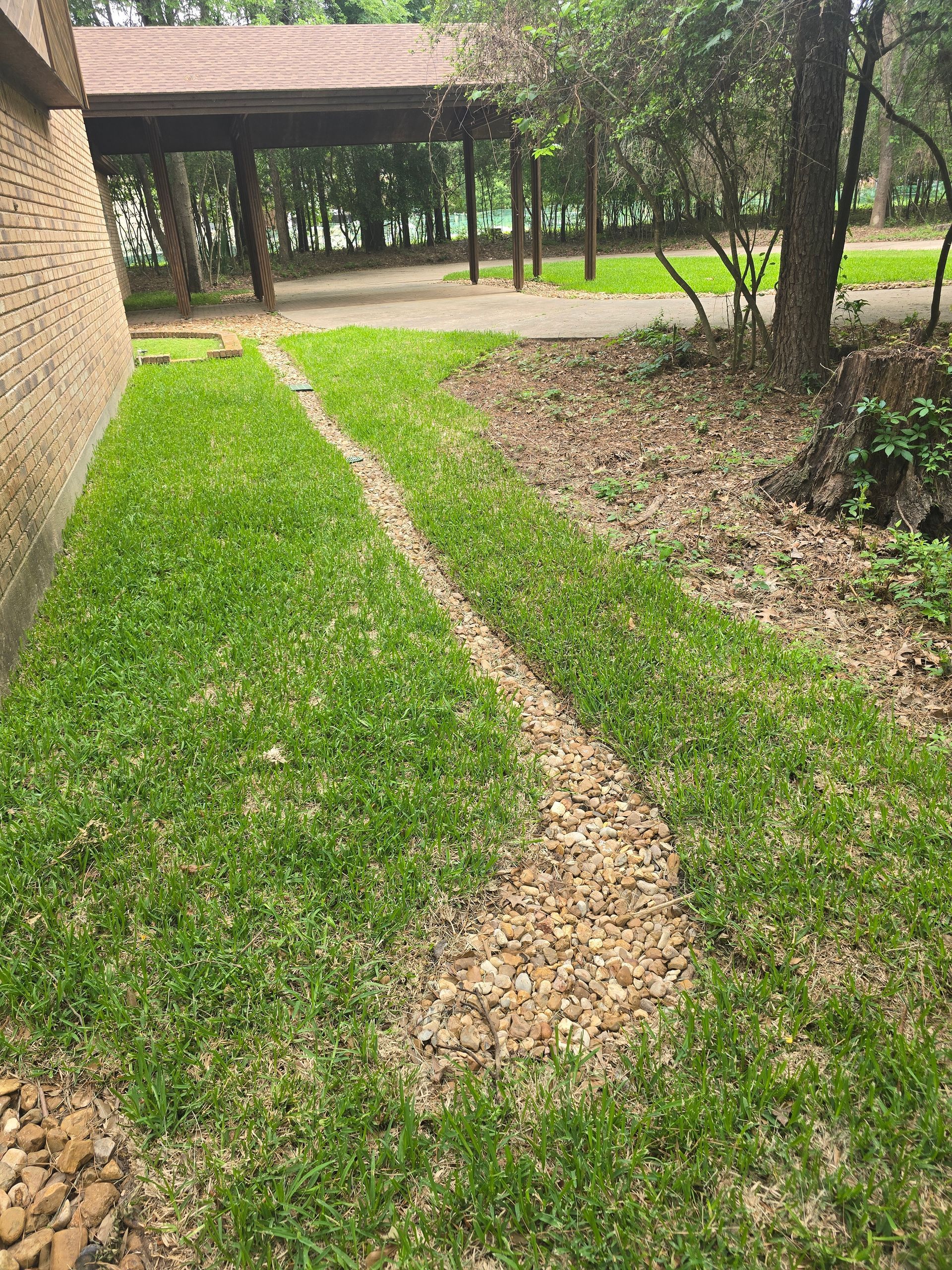 Green grass strip next to a building