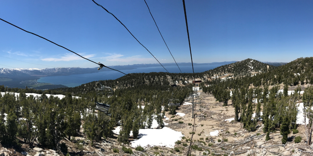 View of snow melting on the mountains with Big Bear Lake in the background View of snow melting on the mountains with Big Bear Lake in the background
