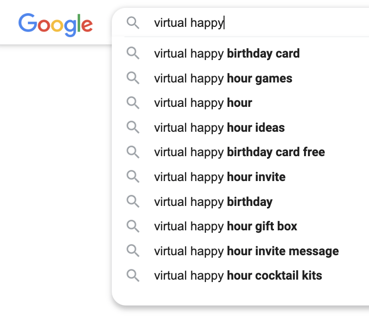 Google search keyword suggestions example
