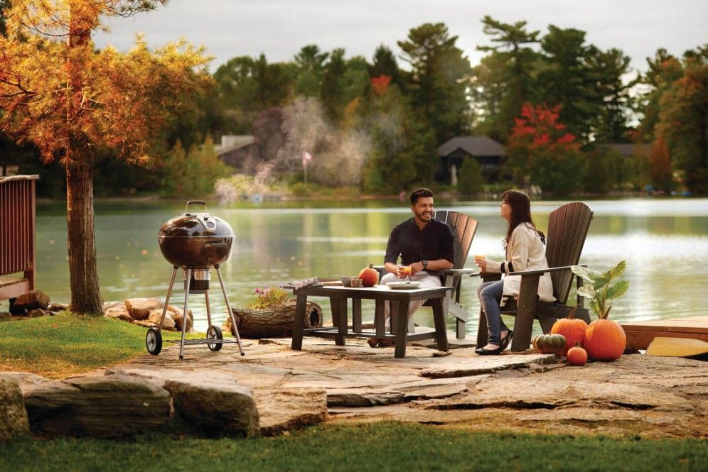 Charcoal bbq on a doc