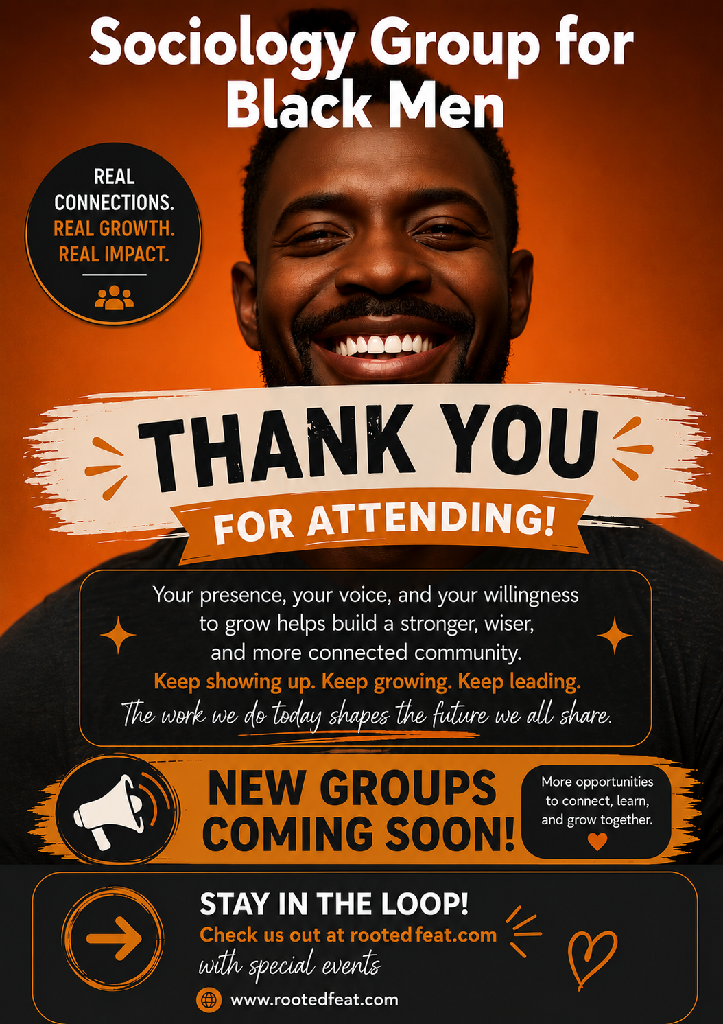 Flyer for Rooted Feat's Event Sociology Group for Black Men