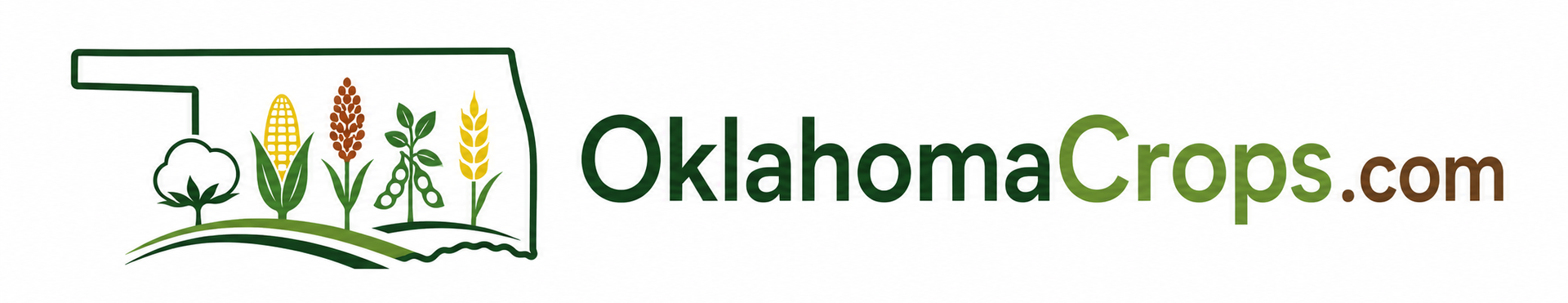 OklahomaCrops.com logo with green text and a stylized crop field and plants icon