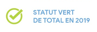 Une coche verte avec la mention statut vert de total en 2019