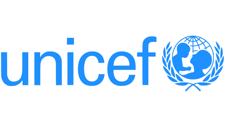 Le logo de l'Unicef ​​est bleu et comporte une photo d'un bébé.