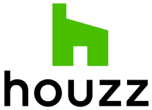 The houzz logo is green and black and looks like a house.