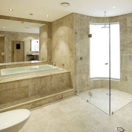 Bathtub and shower tile installed, bathroom remodel
