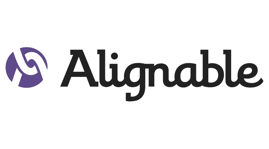 The logo for alignable is purple and black on a white background.