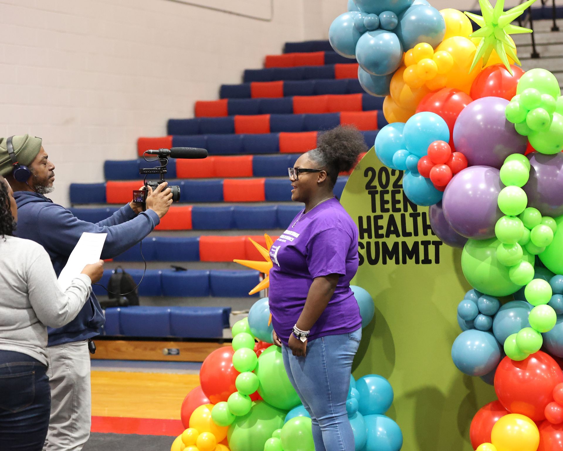 Person being filmed at a