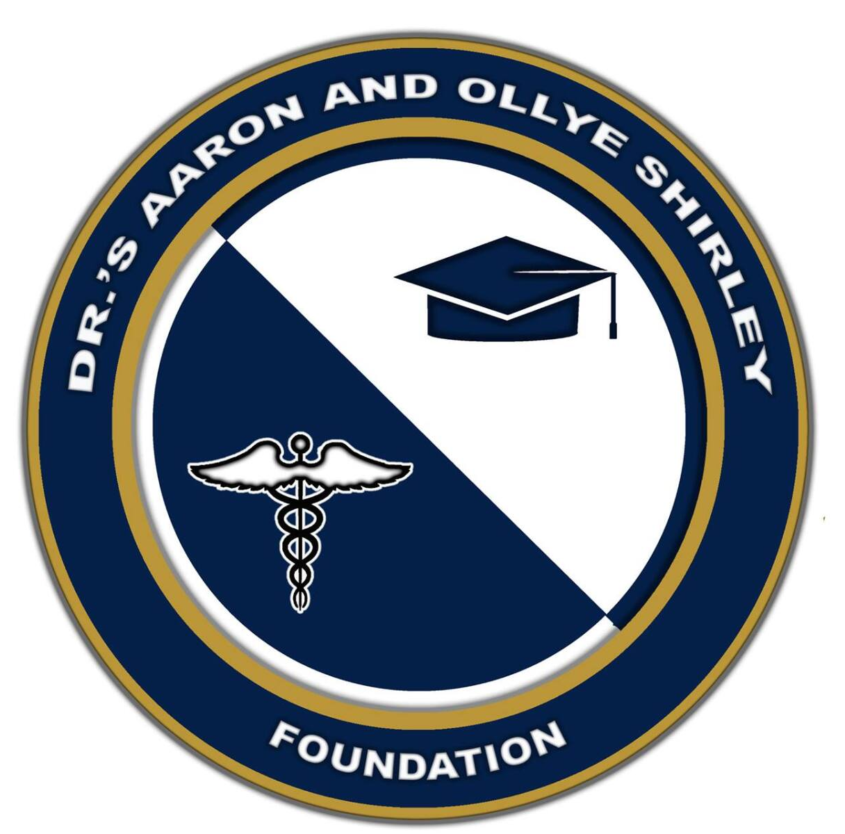 Logo: Blue and white circle with caduceus, graduation cap, and text 