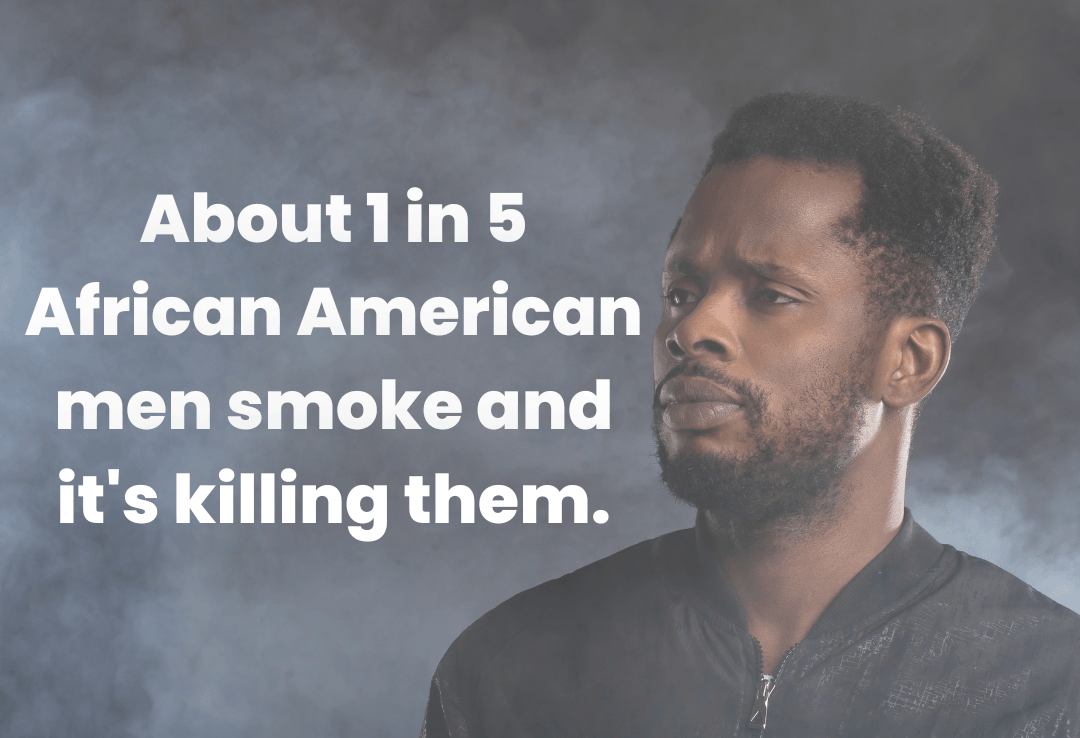 African American man with text about smoking, against a smoky background.