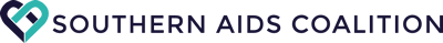 Logo for Southern AIDS Coalition. The logo features a heart shape composed of teal and navy blue lines. Text is black.