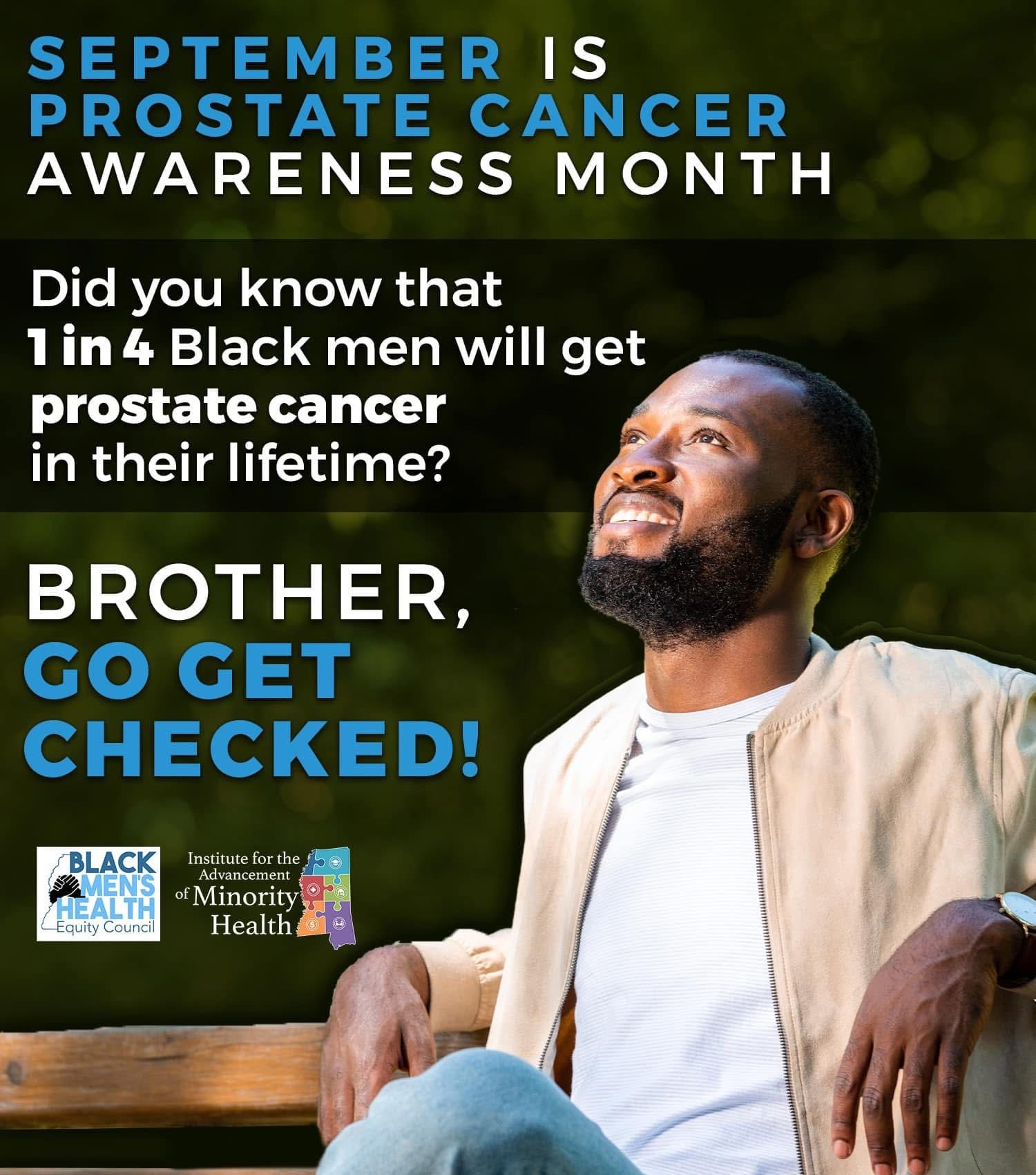 Man looking up, awareness message:
