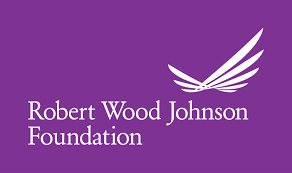 Robert Wood Johnson Foundation logo on purple background: white text and stylized wings.